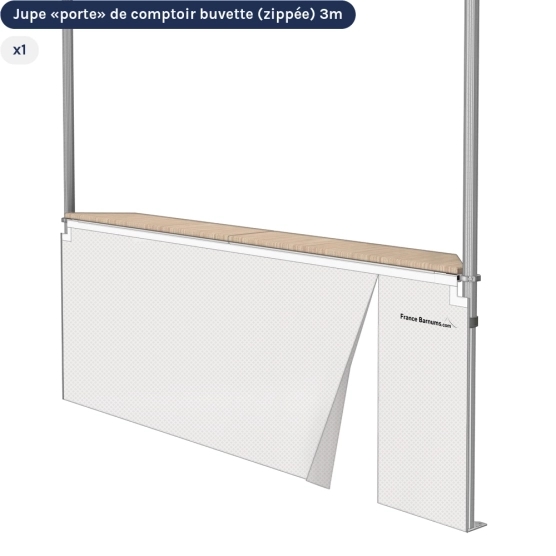 Jupe de comptoir porte zippée de 3m pour stand buvette pliante BLANC