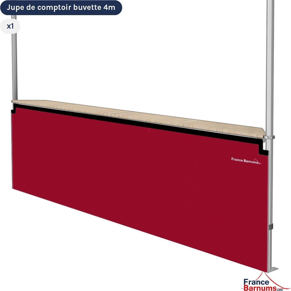 Jupe de comptoir "pleine" de 4m pour stand buvette pliante ROUGE
