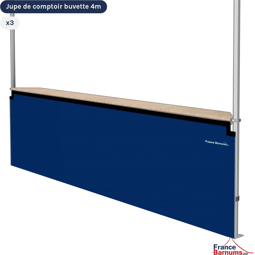 Jupe de comptoir buvette "pleine" pour stand buvette pliante de 4x4m BLEU