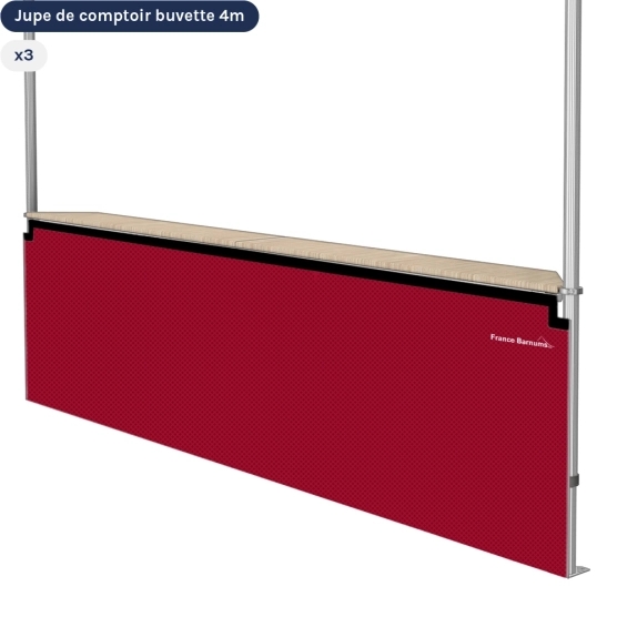Jupe de comptoir buvette "pleine" pour stand buvette pliante de 4x4m ROUGE