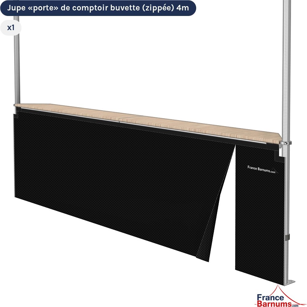 Jupe de comptoir "porte" zippée pour stand buvette pliante de 4x4m NOIR