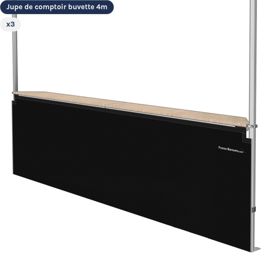Jupes de comptoir "pleine" pour stand buvette pliante de 4x4m NOIR