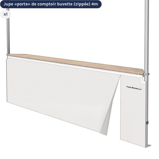 Jupe de comptoir "porte" zippée pour stand buvette pliante de 4x4m BLANC