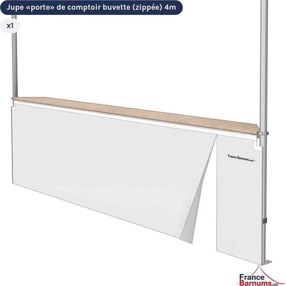 Jupe de comptoir "porte" zippée pour stand buvette pliante de 4x4m BLANC