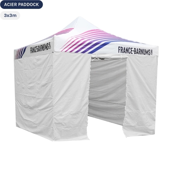Tente Pliante Acier Paddock 3mx3m IMPRIME Purple avec porte - Pack 4 cloisons