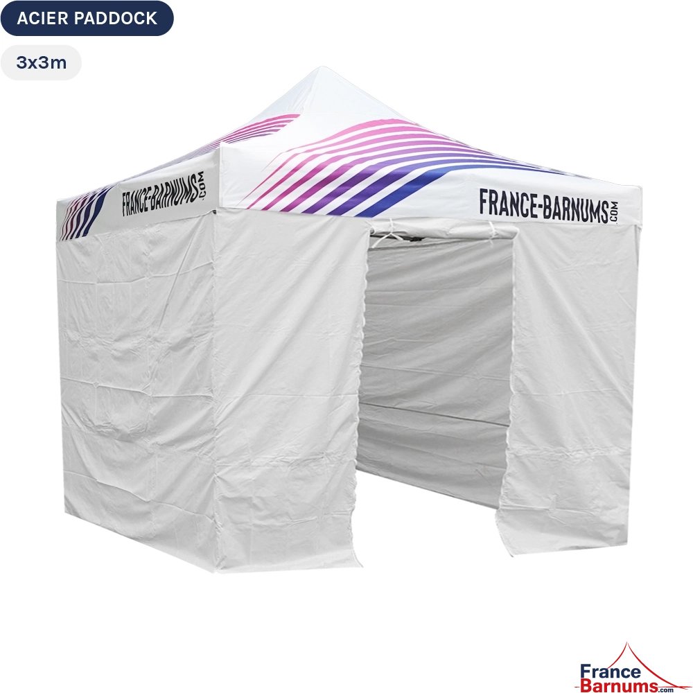 Tente Pliante Acier Paddock 3mx3m IMPRIME Purple avec porte - Pack 4 cloisons