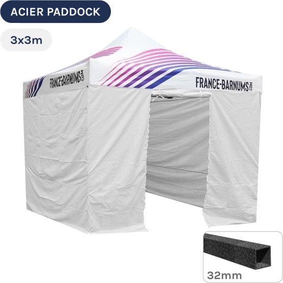 Barnum Pliant - Tente Acier Paddock 3mx3m IMPRIME Purple avec porte - Pack 4 cloisons