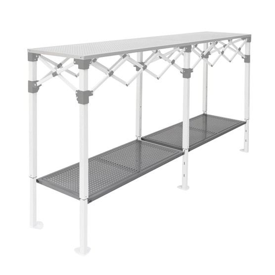 2 Plateaux ajourés à ajuster sur le niveau inférieur de Table Comptoir Pliante acier 2m x 40cm