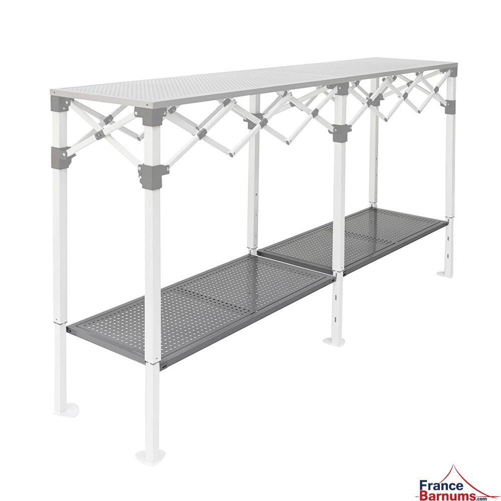 2 Plateaux ajourés à ajuster sur le niveau inférieur de Table Comptoir Pliante acier 2m x 40cm
