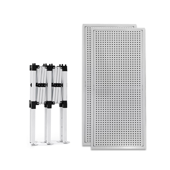 Table Comptoir Pliante 2m en acier pliée avec ses Plateaux ajourés de largeur 40cm