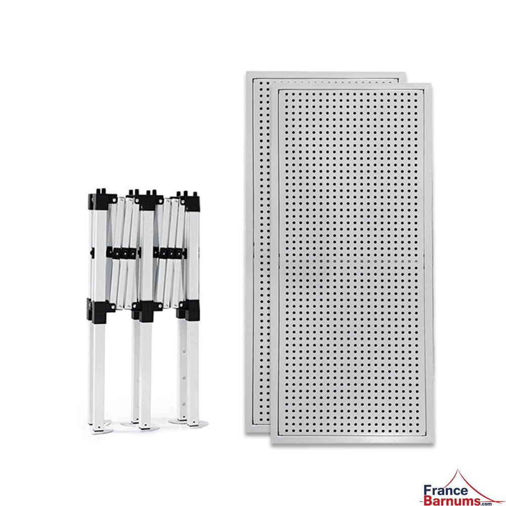 Table Comptoir Pliante 2m en acier pliée avec ses Plateaux ajourés de largeur 40cm