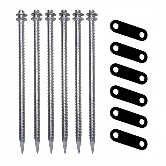 Set de fixation double pour tente étoile composé de 6 piquets supplémentaires et de six plaques en acier