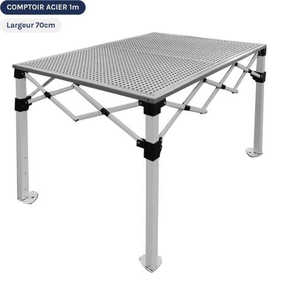 Table Comptoir Pliante 1m en acier avec Plateaux ajourés de largeur 70cm
