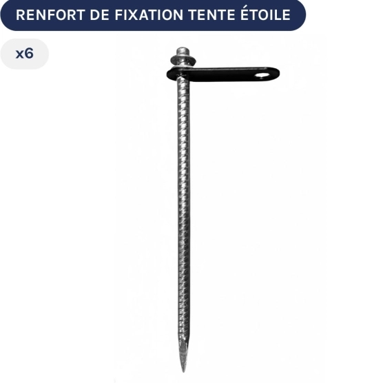 Ce kit vous permet d'ajouter un piquet relié à un plaque en acier à votre installation de base pour sécuriser votre tente étoile