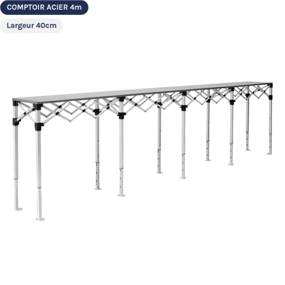 Table Comptoir Pliante 4m en acier avec Plateau ajouré de 40cm