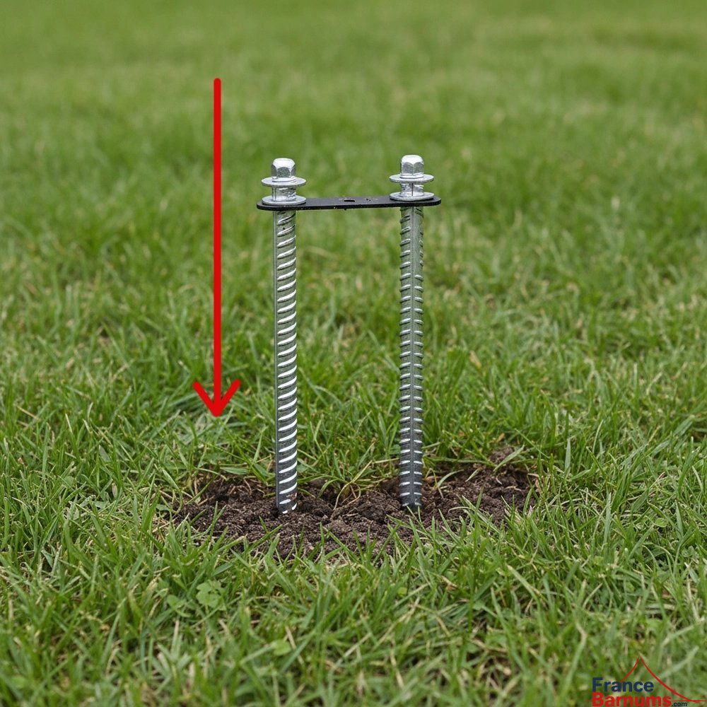 En ajoutant un second piquet et une plaque pour lier les deux ancrages, vous renforcez la sécurité de votre tente étoile.