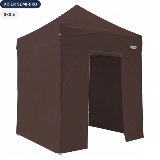 Tente Pliante Tonnelle Acier Semi Pro 2mx2m BRUN CACAO avec Pack 4 Côtés