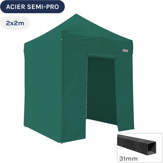 Barnum pliant - Tonnelle Acier Semi Pro 2mx2m VERT EMERAUDE avec Pack 4 Côtés