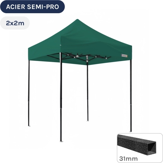 Barnum pliant - Tonnelle Acier Semi Pro 2mx2m VERT EMERAUDE