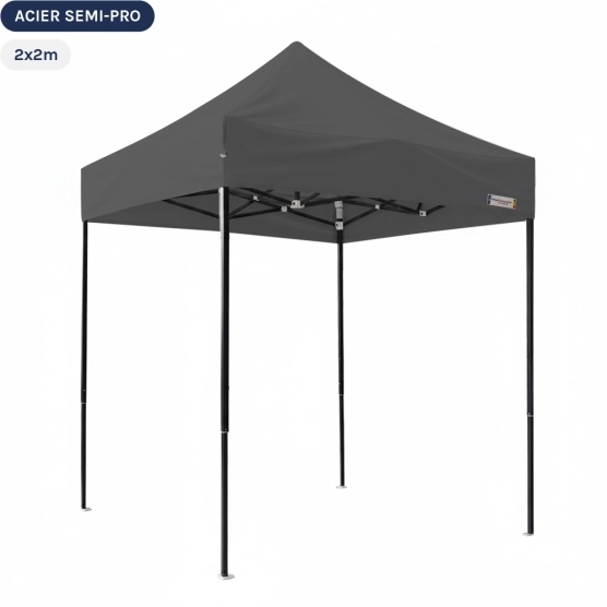 Tente Pliante Tonnelle Acier Semi Pro 2mx2m GRIS