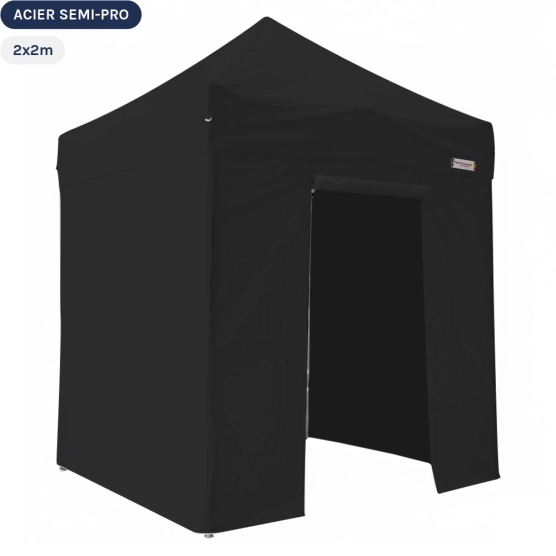 Tente Pliante Tonnelle Acier Semi Pro 2mx2m NOIR avec Pack 4 Côtés