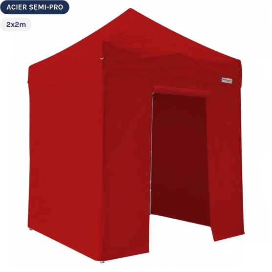 Tente Pliante Tonnelle Acier Semi Pro 2mx2m ROUGE avec Pack 4 Côtés