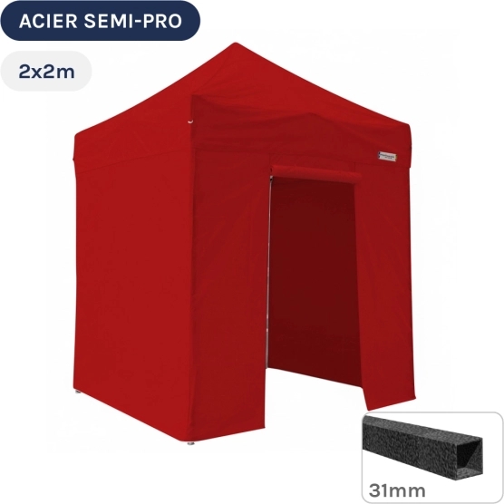 Barnum pliant - Tonnelle Acier Semi Pro 2mx2m ROUGE avec Pack 4 Côtés