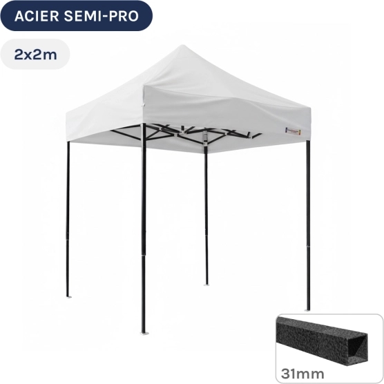 Barnum pliant - Tonnelle Acier Semi Pro 2mx2m BLANC