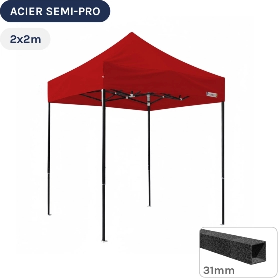 Barnum pliant - Tonnelle Acier Semi Pro 2mx2m ROUGE