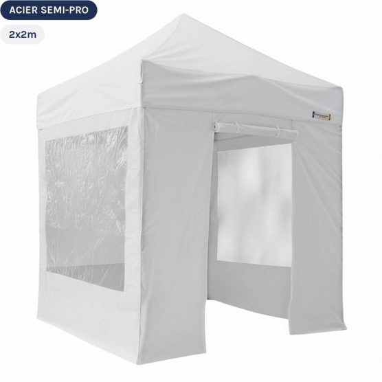Tente Pliante Tonnelle Acier Semi Pro 2mx2m BLANC avec Pack Fenêtres