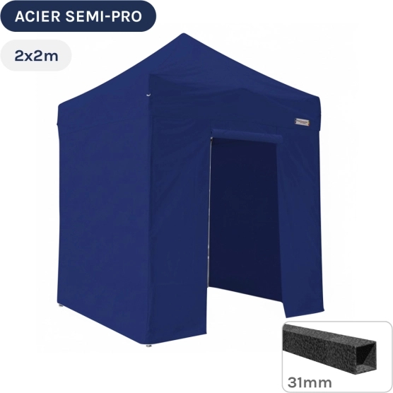 Barnum pliant - Tonnelle Acier Semi Pro 2mx2m BLEU avec Pack 4 Côtés