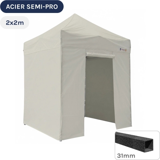 Barnum pliant - Tonnelle Acier Semi Pro 2mx2m BEIGE avec Pack 4 Côtés