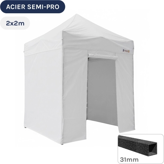 Barnum pliant - Tonnelle Acier Semi Pro 2mx2m BLANC avec Pack 4 Côtés