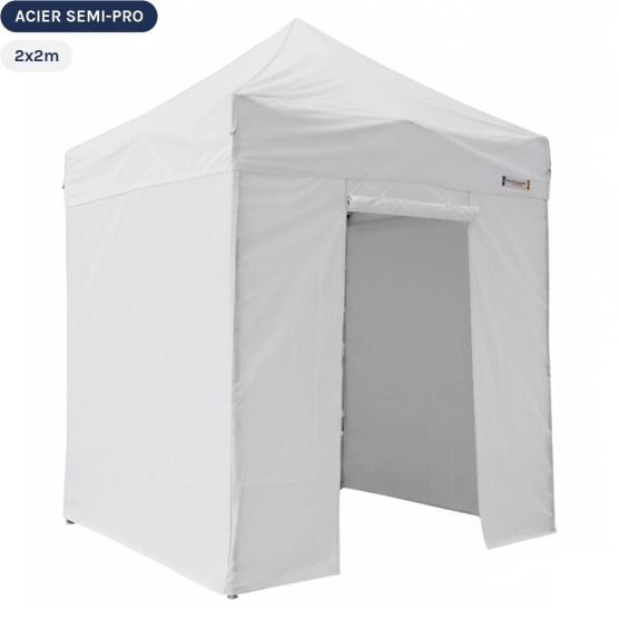 Tente Pliante Tonnelle Acier Semi Pro 2mx2m BLANC avec Pack 4 Côtés