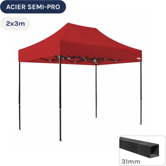 Barnum pliant - Tonnelle Acier Semi Pro 2mx3m ROUGE