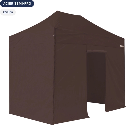Tente Pliante Tonnelle Acier Semi Pro 2mx3m BRUN CACAO avec Pack 4 Côtés