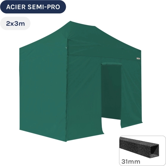 Barnum pliant - Tonnelle Acier Semi Pro 2mx3m VERT EMERAUDE avec Pack 4 Côtés