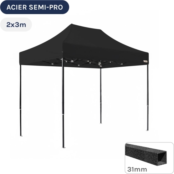 Barnum pliant - Tonnelle Acier Semi Pro 2mx3m NOIR