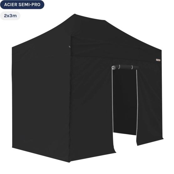 Tente Pliante Tonnelle Acier Semi Pro 2mx3m NOIR avec Pack 4 Côtés