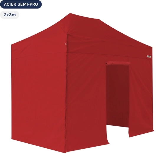 Tente Pliante Tonnelle Acier Semi Pro 2mx3m ROUGE avec Pack 4 Côtés