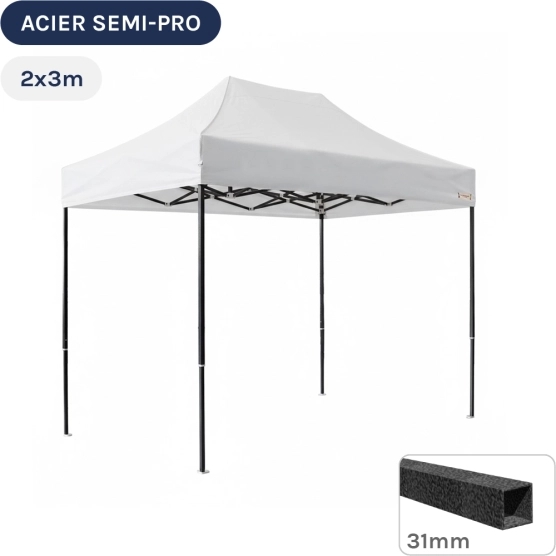Barnum pliant - Tonnelle Acier Semi Pro 2mx3m BLANC