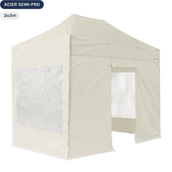 Tente Pliante Tonnelle Acier Semi Pro 2mx3m BEIGE avec Pack Fenêtres