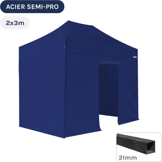 Barnum pliant - Tonnelle Acier Semi Pro 2mx3m BLEU avec Pack 4 Côtés