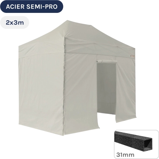 Barnum pliant - Tonnelle Acier Semi Pro 2mx3m BEIGE avec Pack 4 Côtés