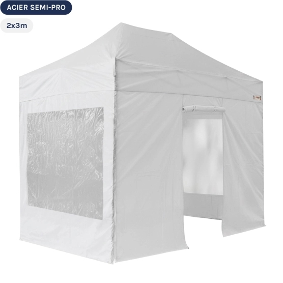 Tente Pliante Tonnelle Acier Semi Pro 2mx3m BLANC avec Pack Fenêtres