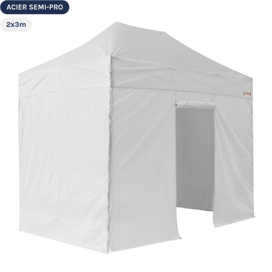 Tente Pliante Tonnelle Acier Semi Pro 2mx3m BLANC avec Pack 4 Côtés