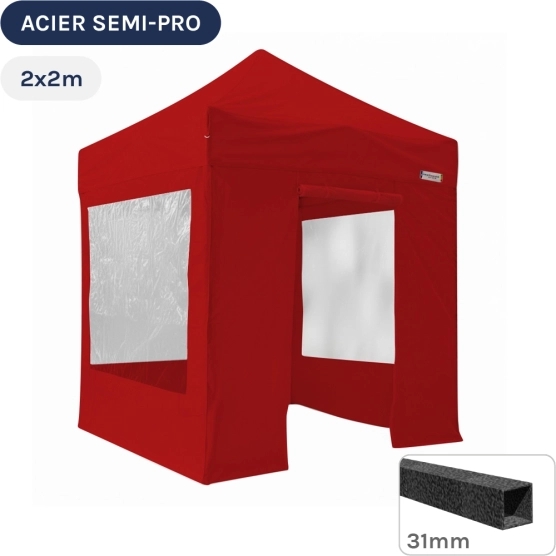 Barnum pliant - Tonnelle Acier Semi Pro 3mx3m ROUGE avec Pack Fenêtres