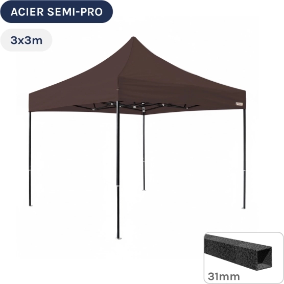 Barnum pliant - Tonnelle Acier Semi Pro 3mx3m BRUN CACAO