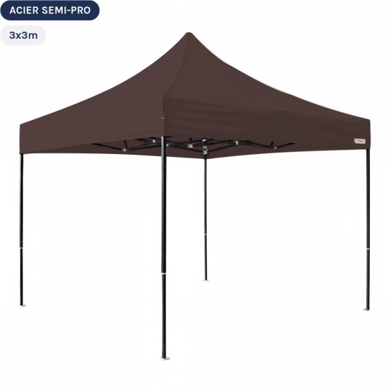Tente Pliante - Tonnelle Acier Semi Pro 3mx3m BRUN CACAO