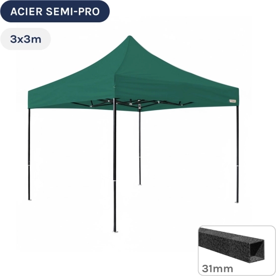 Barnum pliant - Tonnelle Acier Semi Pro 3mx3m VERT EMERAUDE